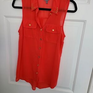 Charlotte Russe Coral Sleeveless Stud Collar Button-Front Cami